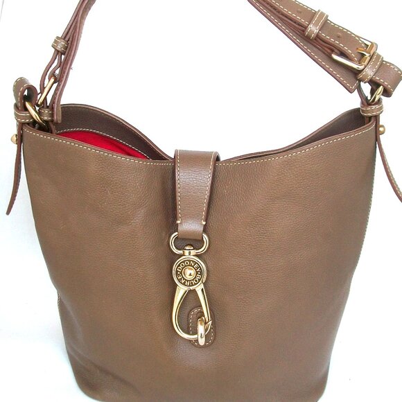 Dooney & Bourke Handbags - Dooney & Bourke Taupe Leather Pebble Grain Logo-Lock Shoulder Bag NEAR-NEW $430
